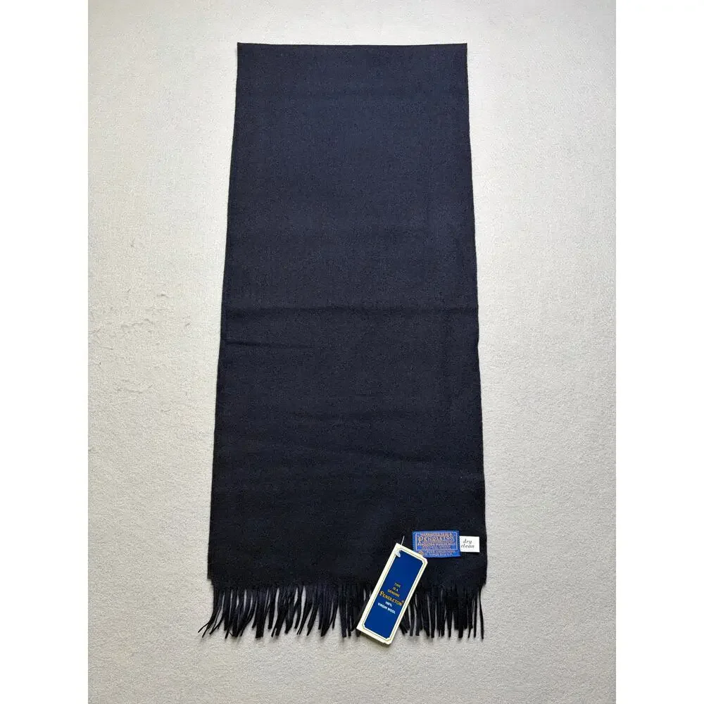 Vintage Pendleton 100% Virgin Wool Scarf Navy Blue‎ Fringe Made In USA NWT